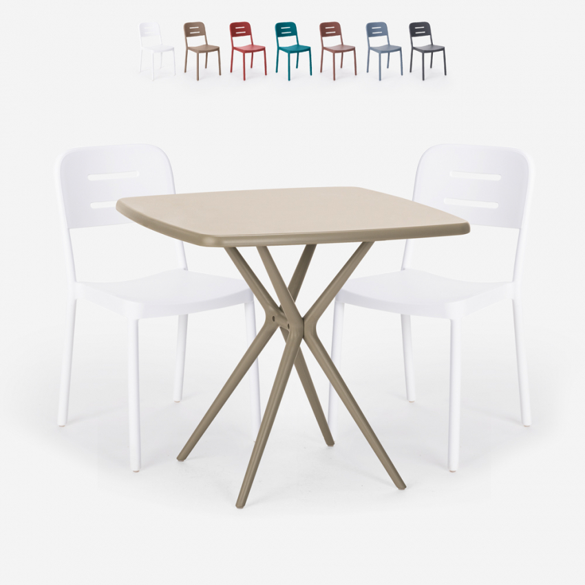 Juego mesa cuadrada beige polipropileno 70 x 70 cm 2 sillas diseño Larum Características Juego mesa cuadrada beige polipropileno 70 x 70 cm 2 sillas diseño Larum Características