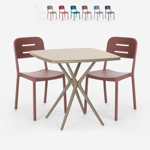 Juego mesa cuadrada beige polipropileno 70 x 70 cm 2 sillas diseño Larum