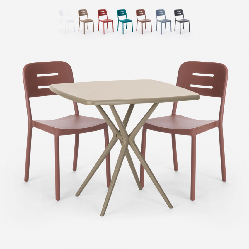 Juego mesa cuadrada beige polipropileno 70 x 70 cm 2 sillas diseño Larum Promoción
