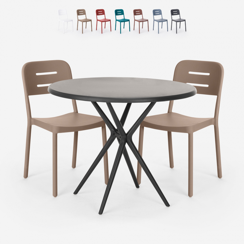 Juego mesa redonda negro 80 cm 2 sillas diseño moderno Ipsum Dark Stock
