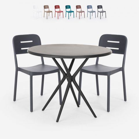 Juego mesa redonda negro 80 cm 2 sillas diseño moderno Ipsum Dark