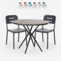 Juego mesa redonda negro 80 cm 2 sillas diseño moderno Ipsum Dark Promoción
