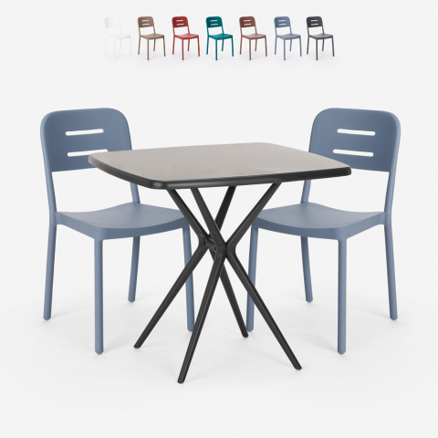 Juego 2 sillas diseño moderno mesa cuadrada 70 x 70 cm negro Larum Dark