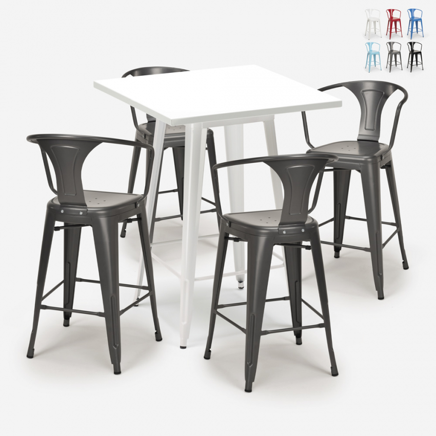 juego bar cocina mesa 60 x 60 cm blanco metal 4 taburetes bucket white Promoción juego bar cocina mesa 60 x 60 cm blanco metal 4 taburetes bucket white Promoción