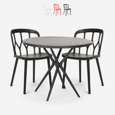 Juego mesa redonda negro 80 cm 2 sillas polipropileno Kento Dark