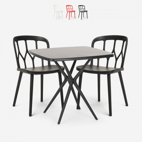 Juego mesa cuadrada negro 70 x 70 cm 2 sillas exterior diseño Saiku Dark