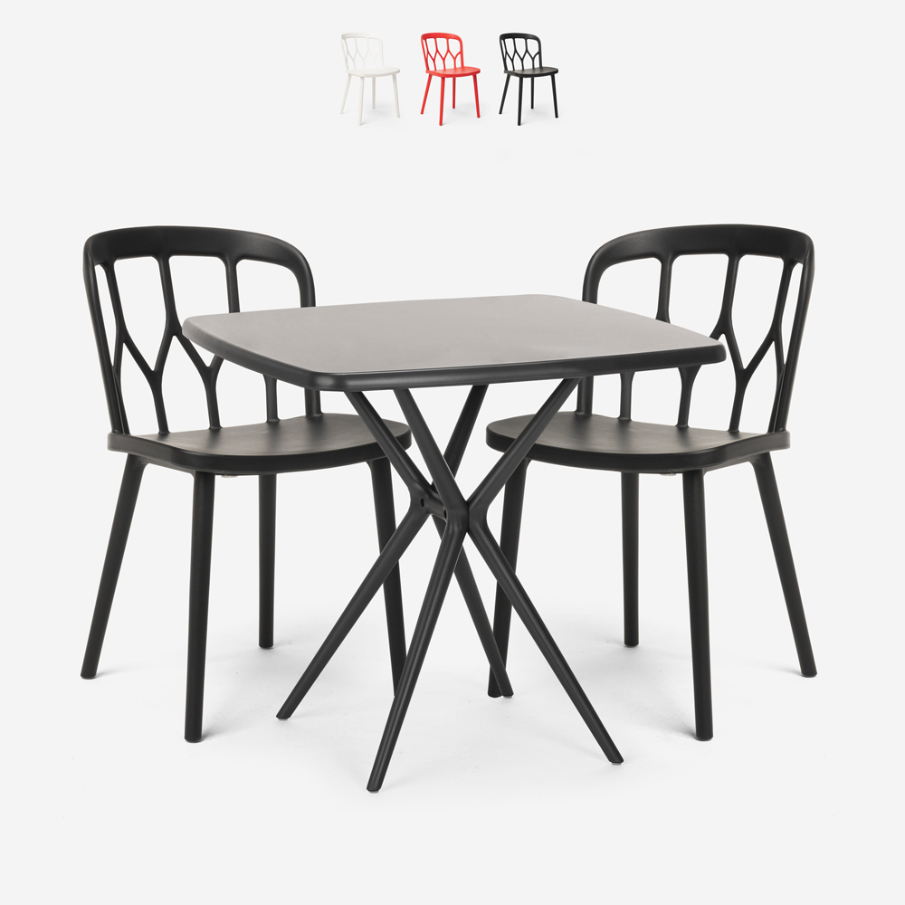 Juego mesa cuadrada negro 70 x 70 cm 2 sillas exterior diseño Saiku Dark
