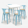 juego mesa metal blanco 60 x 60 4 taburetes bucket white top light Stock