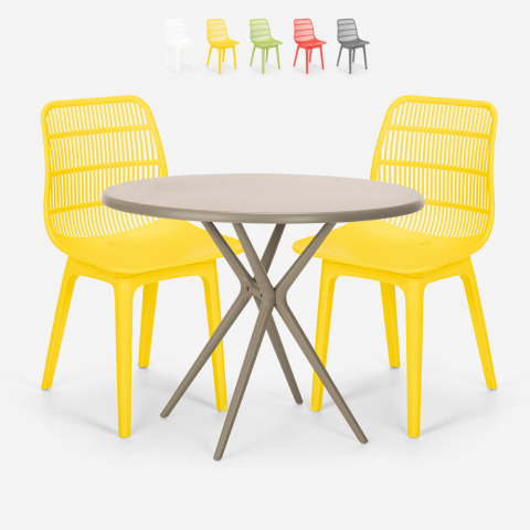 Juego 2 sillas diseño moderno mesa redonda beige 80 cm exterior Bardus