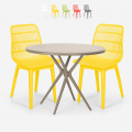 Juego 2 sillas diseño moderno mesa redonda beige 80 cm exterior Bardus Promoción
