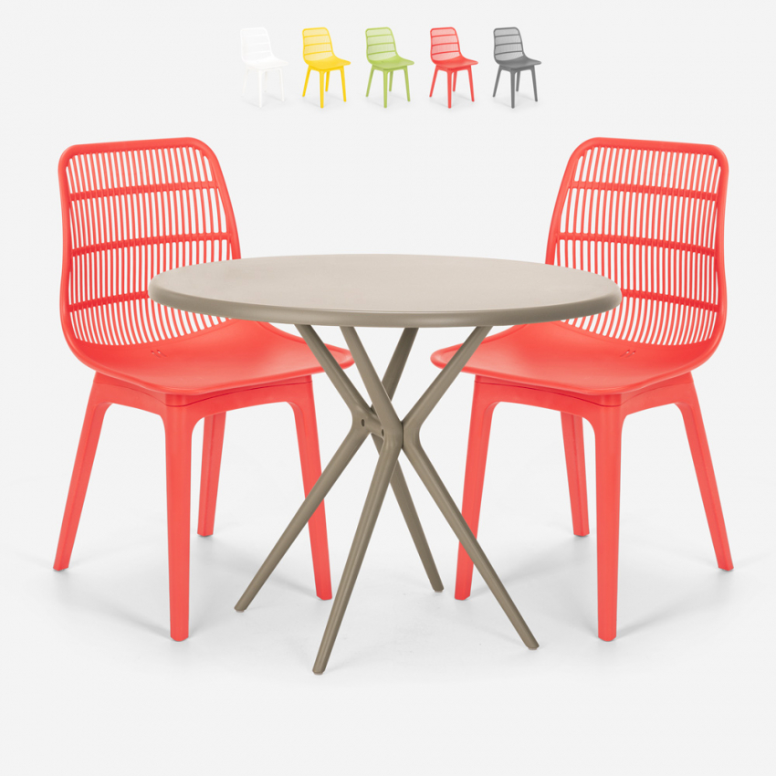 Juego 2 sillas diseño moderno mesa redonda beige 80 cm exterior Bardus Stock