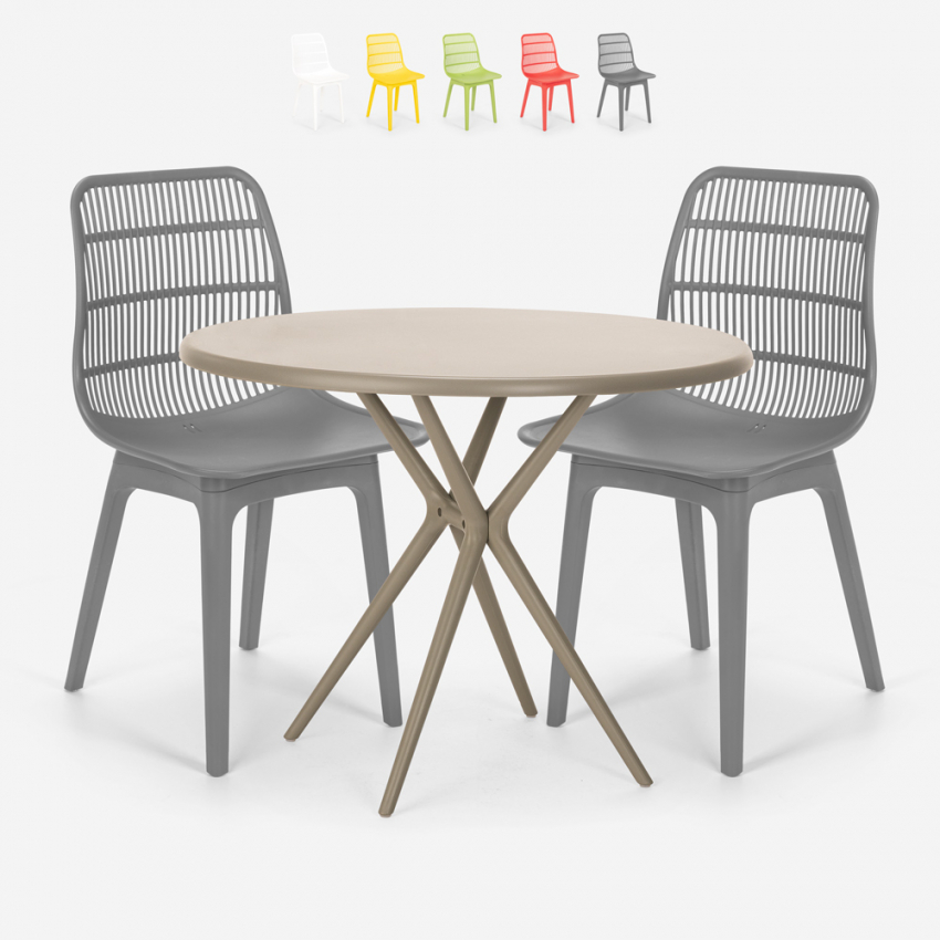 Juego 2 sillas diseño moderno mesa redonda beige 80 cm exterior Bardus Características