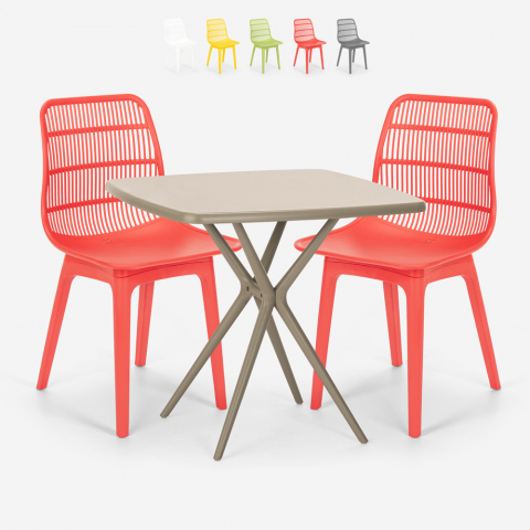 Juego 2 sillas polipropileno mesa cuadrada beige 70 x 70 cm diseño Cevis Promoción