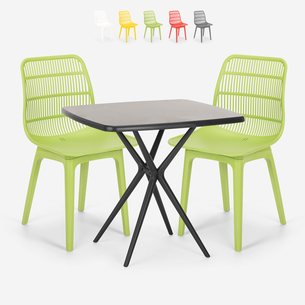 Juego mesa cuadrada 70 x 70 cm negro 2 sillas diseño moderno Cevis Dark