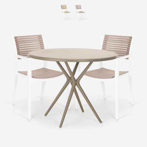 Juego mesa redonda 80 cm beige 2 sillas polipropileno diseño Fisher