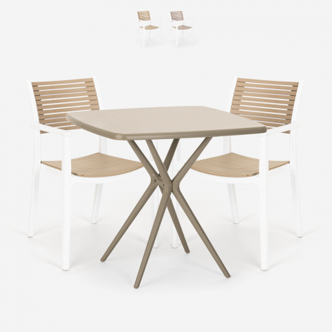 Juego 2 sillas mesa beige cuadrada 70 x 70 cm polipropileno exterior Clue