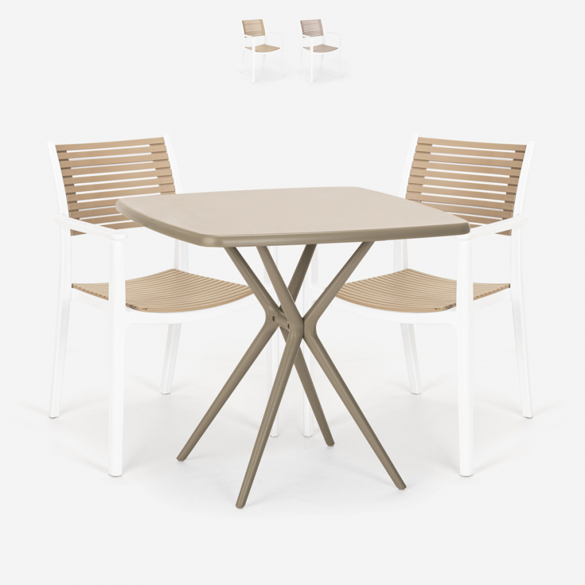 Juego 2 sillas mesa beige cuadrada 70 x 70 cm polipropileno exterior Clue Promoción