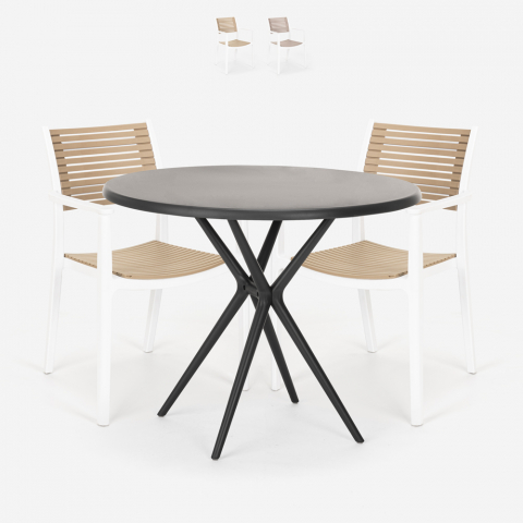 Conjunto 2 sillas diseño moderno mesa negra redonda 80 cm Fisher Dark