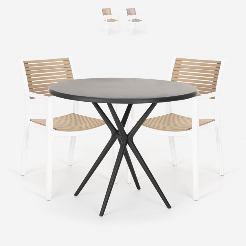 Conjunto 2 sillas diseño moderno mesa negra redonda 80 cm Fisher Dark Promoción