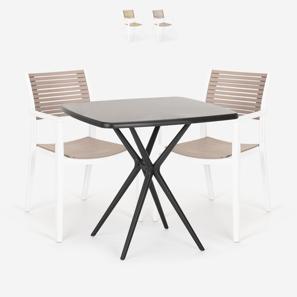Conjunto mesa cuadrada negra 70 x 70 cm 2 sillas diseño moderno Clue Dark