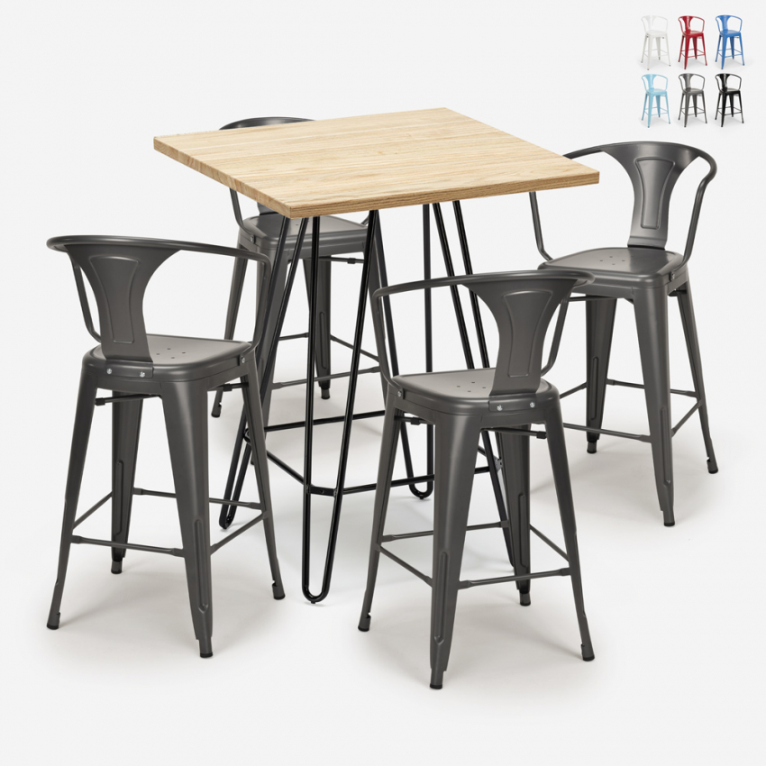 juego bar cocina 4 taburetes industrial mesa madera 60 x 60 cm mason Descueto juego bar cocina 4 taburetes industrial mesa madera 60 x 60 cm mason Descueto