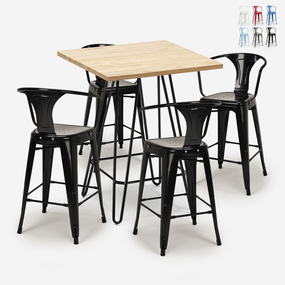 juego bar cocina 4 taburetes industrial mesa madera 60 x 60 cm mason