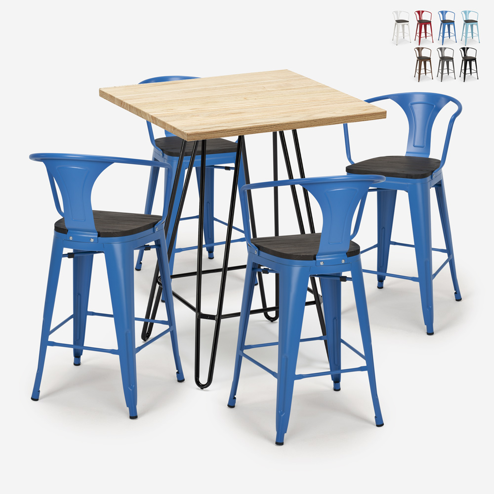 juego 4 taburetes mesa industrial madera metal 60 x 60 cm mason wood