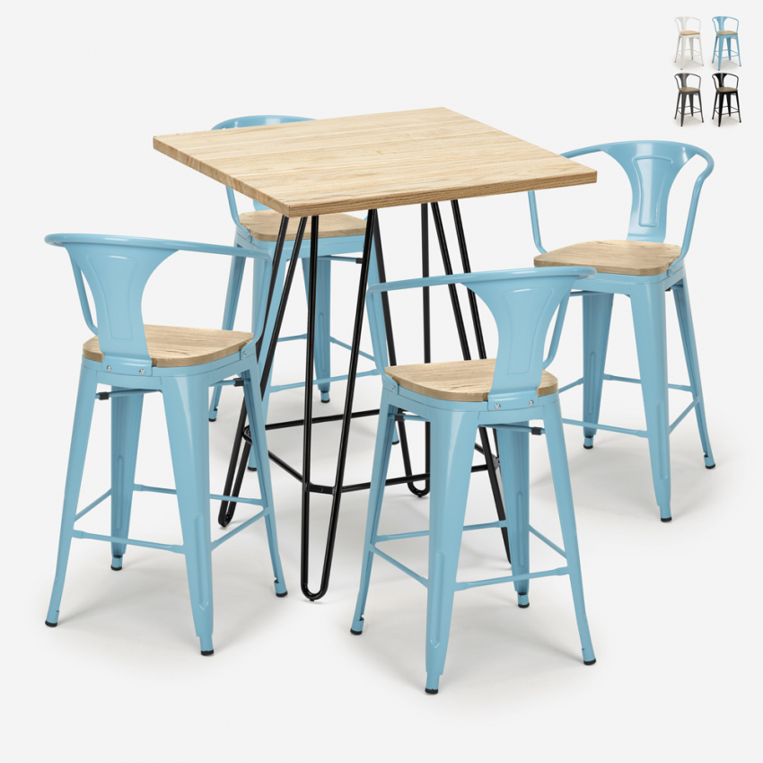 juego bar cocina mesa alta 60 x 60 cm 4 taburetes mason top light Rebajas