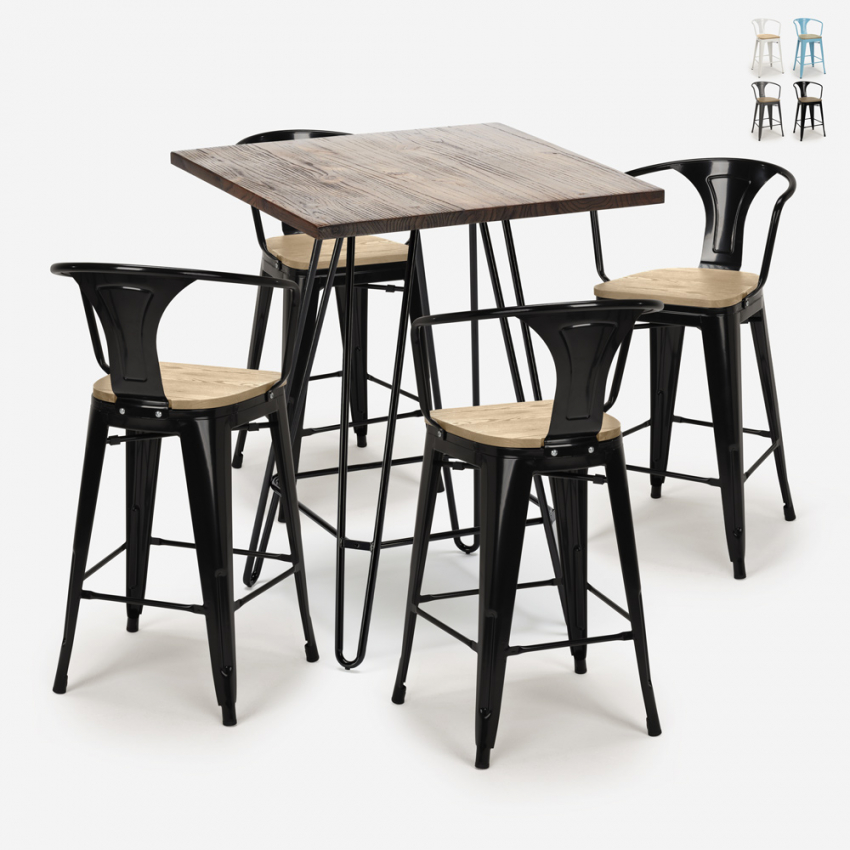 juego bar cocina 4 taburetes mesa alta 60 x 60 mason noix top light Rebajas juego bar cocina 4 taburetes mesa alta 60 x 60 mason noix top light Rebajas