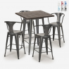 juego mesa alta madera 60 x 60 cm 4 taburetes industrial metal bruck Promoción