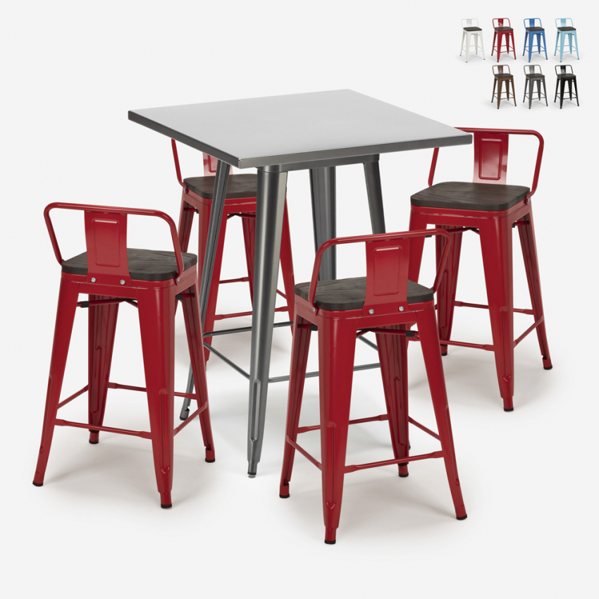 juego bar cocina mesa alta metal 60 x 60 cm 4 taburetes madera buch Stock juego bar cocina mesa alta metal 60 x 60 cm 4 taburetes madera buch Stock