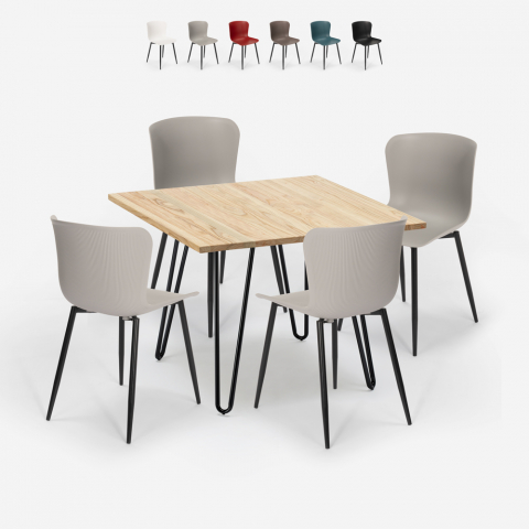 Conjunto 4 sillas mesa cuadrada 80 x 80 cm diseño industrial Claw Light