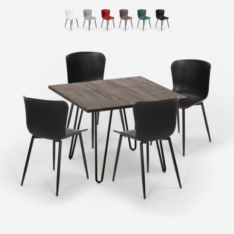 Conjunto mesa 80 x 80 cm cuadrada 4 sillas estilo industrial metal Claw Dark Promoción