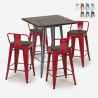 conjunto bar industrial 4 taburetes mesa 60 x 60 cm madera metal peaky Stock