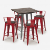 conjunto bar industrial 4 taburetes mesa 60 x 60 cm madera metal peaky 