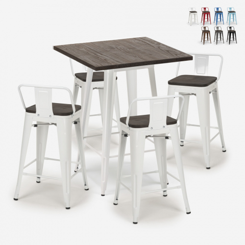 set 4 taburetes Lix madera metal mesa industrial 60 x 60 cm peaky white Promoción