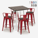 set 4 taburetes madera metal mesa industrial 60 x 60 cm peaky white Stock