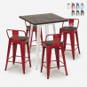 set 4 taburetes madera metal mesa industrial 60 x 60 cm peaky white Stock