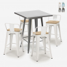 conjunto mesa industrial metal 60 x 60 cm 4 taburetes madera bucket steel Venta