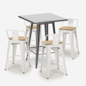 conjunto mesa industrial metal 60 x 60 cm 4 taburetes madera bucket steel Stock
