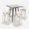 conjunto mesa industrial metal 60 x 60 cm 4 taburetes madera bucket steel Stock