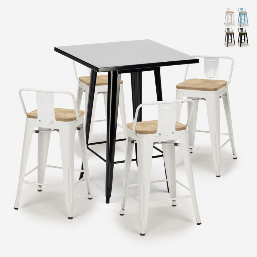 conjunto mesa metal negro 60 x 60 cm 4 taburetes bar cocina bucket steel black Oferta conjunto mesa metal negro 60 x 60 cm 4 taburetes bar cocina bucket steel black Oferta