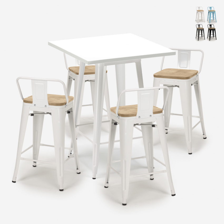 conjunto bar 4 taburetes industriales mesa 60 x 60 cm blanco bucket steel white Promoción conjunto bar 4 taburetes industriales mesa 60 x 60 cm blanco bucket steel white Promoción