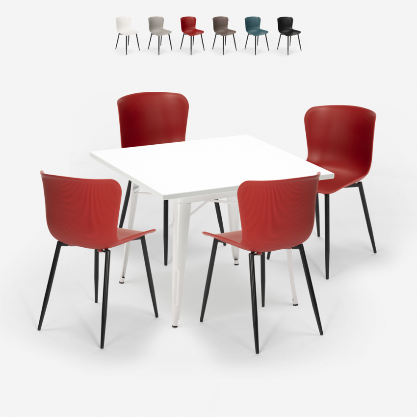 conjunto mesa cuadrada diseño industrial 80 x 80 cm 4 sillas wrench light Rebajas