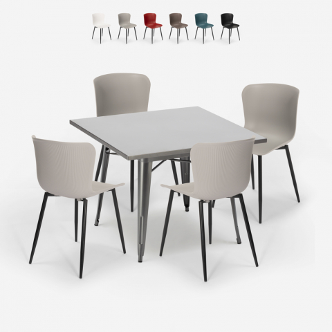conjunto 4 sillas mesa cuadrada 80 x 80 cm diseño industrial wrench Promoción