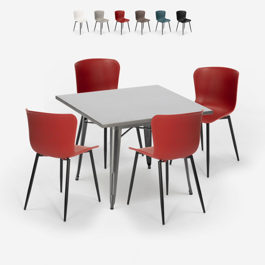 conjunto 4 sillas mesa cuadrada 80 x 80 cm diseño industrial wrench Oferta
