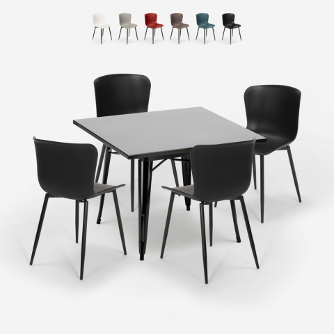 conjunto 4 sillas mesa 80 x 80 cm cuadrada estilo industrial wrench dark Promoción