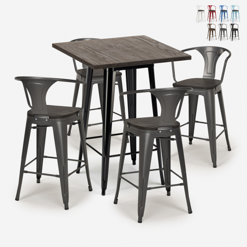 set 4 taburetes metal industrial mesa alta 60 x 60 cm bruck wood black Catálogo set 4 taburetes metal industrial mesa alta 60 x 60 cm bruck wood black Catálogo