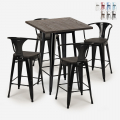 set 4 taburetes metal industrial mesa alta 60 x 60 cm bruck wood black Promoción