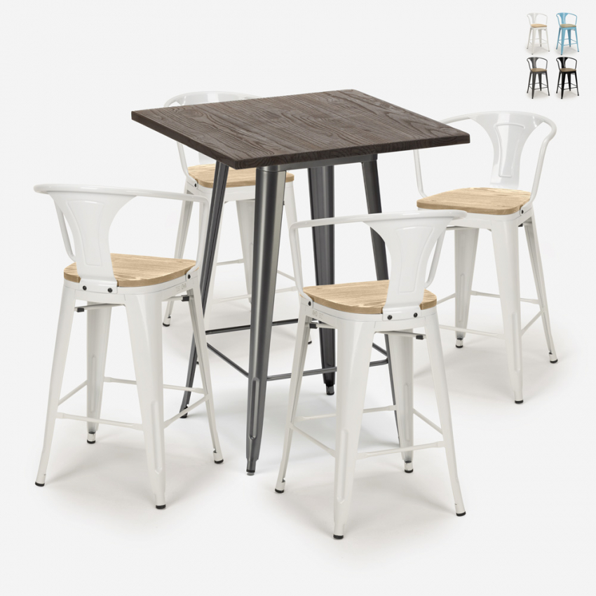 conjunto barra cocina industrial mesa 60 x 60 cm 4 taburetes bruck top light Venta